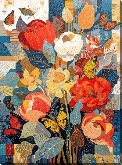 Картина маслом Стиль и букет цветов с бабочками