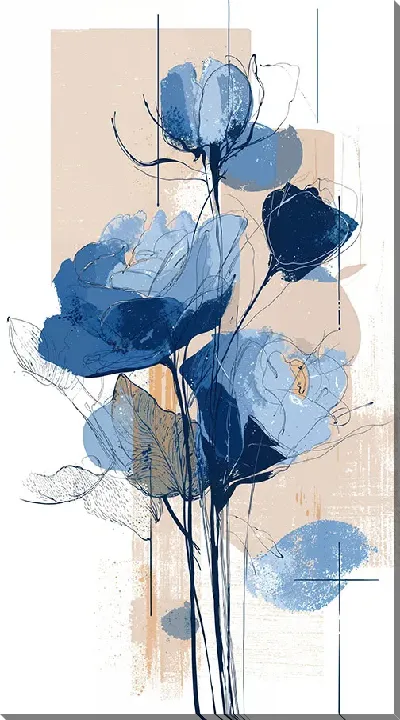 Картина маслом Синие розы в стиле скетч