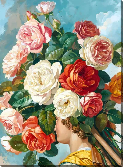 Картина маслом Букет роз на голове