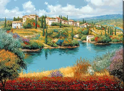 Картина маслом Светлая река в Италии