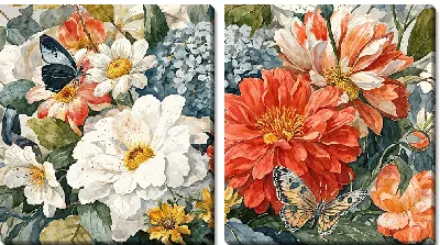 Модульная картина Бабочки и цветы