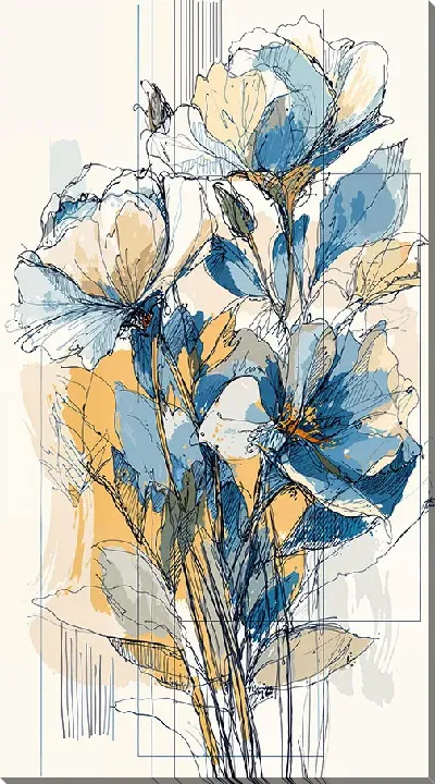Картина маслом Скетч с цветами на бежевом фоне