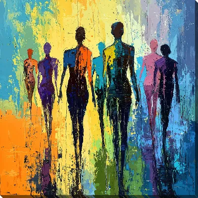 Картина маслом Силуэты людей в арт стиле №3