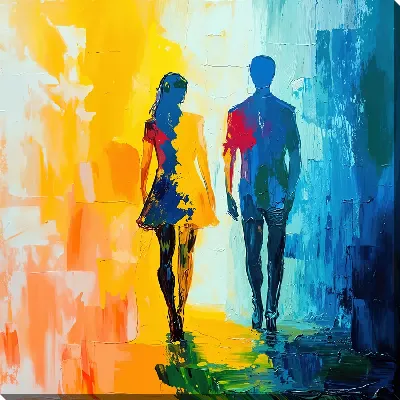 Картина маслом Силуэты людей в арт стиле №6