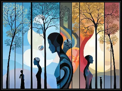 Картина Силуэты людей в арт стиле №11