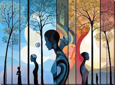 Картина маслом Силуэты людей в арт стиле №11