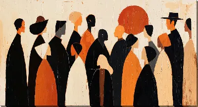 Картина маслом Силуэты людей в арт стиле №13