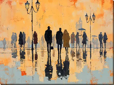 Картина маслом Силуэты людей в арт стиле №21