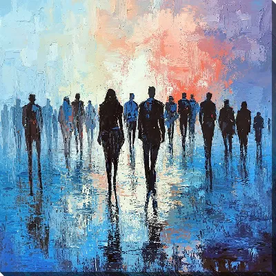 Картина маслом Силуэты людей в арт стиле №23