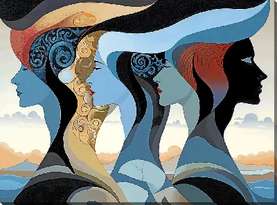 Картина маслом Силуэты теней людей №3