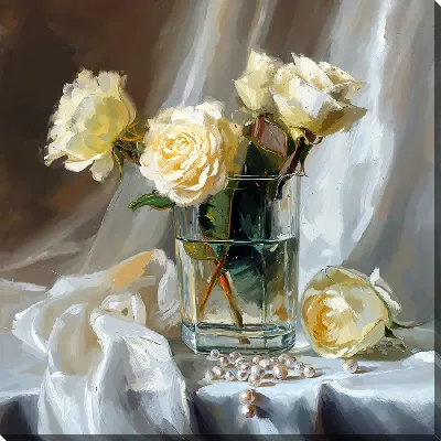 Картина маслом Белые розы №27