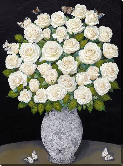 Картина маслом Белые розы №30