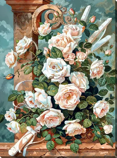 Картина маслом Белые розы №31