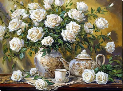 Картина маслом Белые розы №35