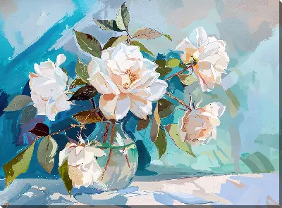 Картина маслом Белые розы №41