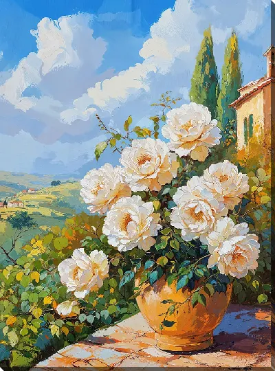 Картина маслом Белые розы №43