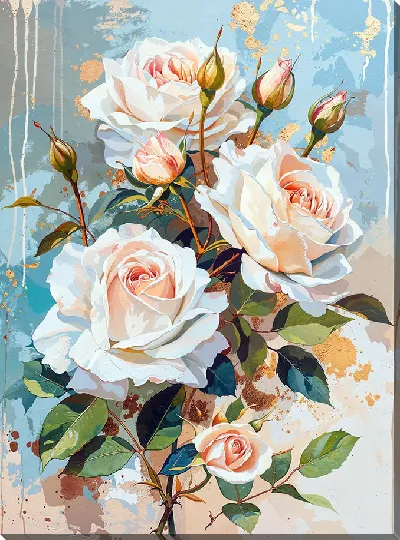 Картина маслом Белые розы №76