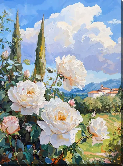 Картина маслом Белые розы №79