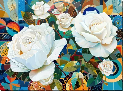 Картина маслом Белые розы №80