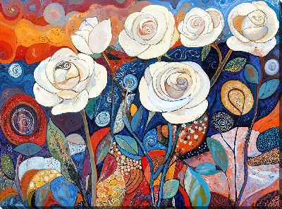 Картина маслом Белые розы №81