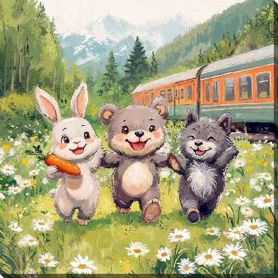 Картина маслом Веселые животные №1