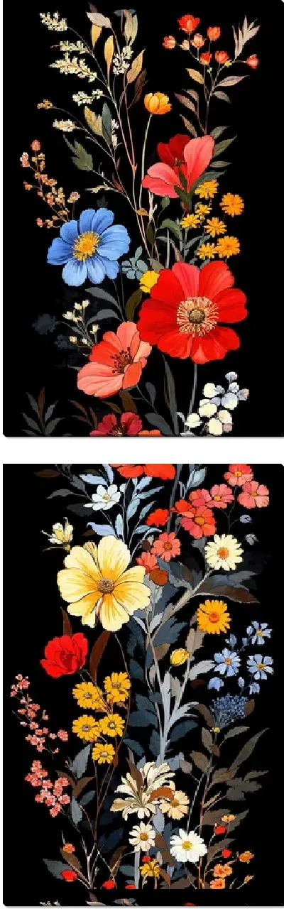 Модульная картина Цветы на черном фоне №1
