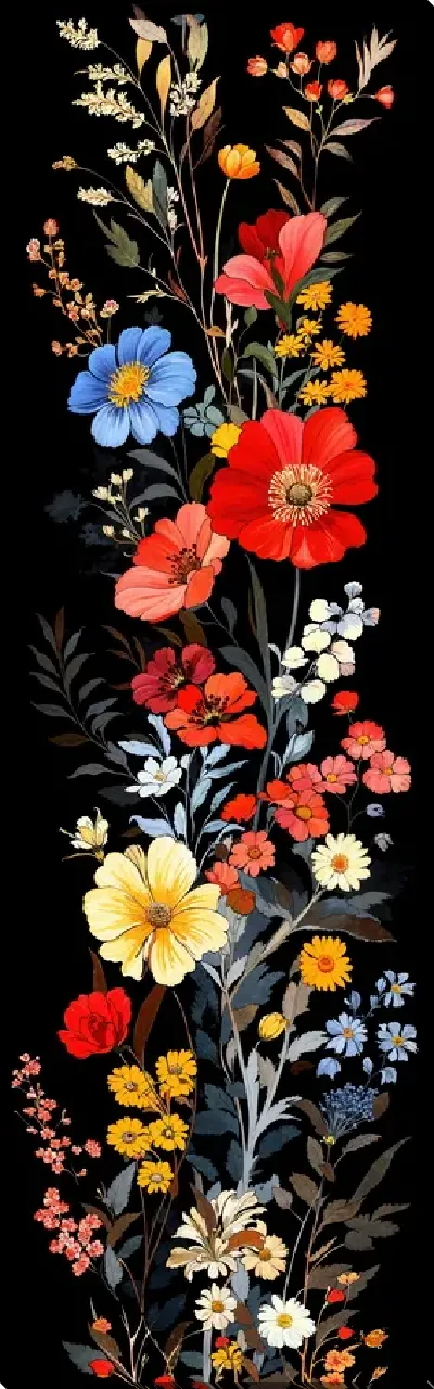 Картина маслом Цветы на черном фоне №1