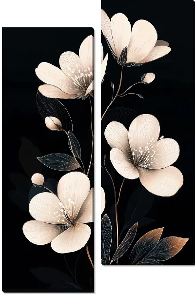 Модульная картина Цветы на черном фоне №2