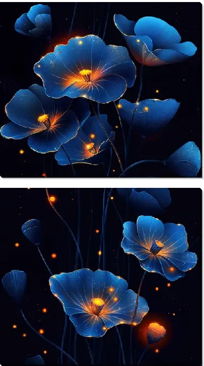 Модульная картина Цветы на черном фоне №5