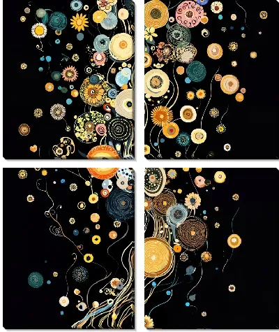 Модульная картина Цветы на черном фоне №6