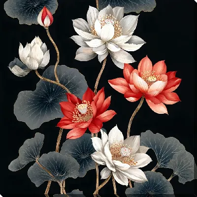 Картина маслом Цветы на черном фоне №7