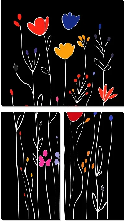 Модульная картина Цветы на черном фоне №8
