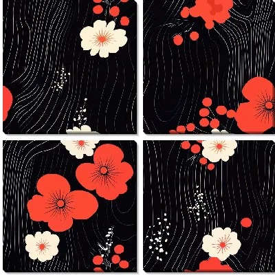 Модульная картина Цветы на черном фоне №10