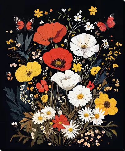 Картина маслом Цветы на черном фоне №11