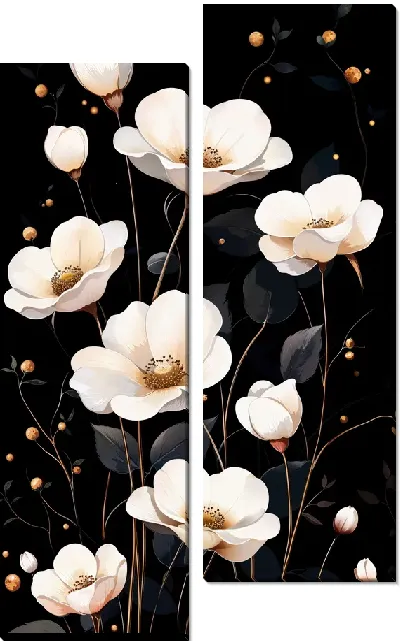 Модульная картина Цветы на черном фоне №12