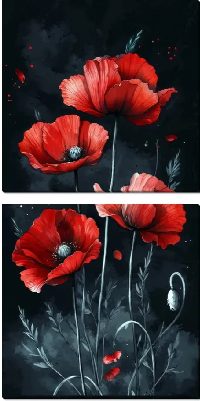 Модульная картина Цветы на черном фоне №15