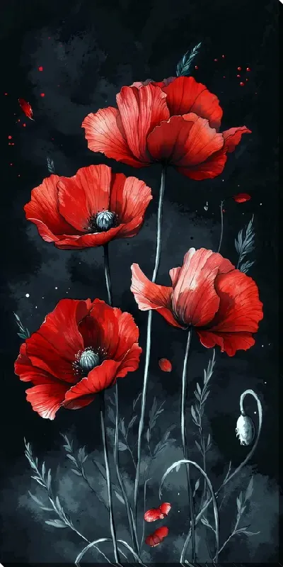 Картина маслом Цветы на черном фоне №15