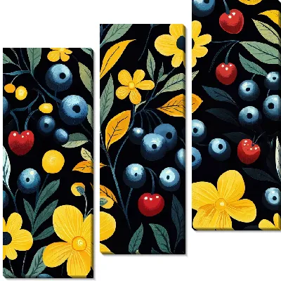 Модульная картина Цветы на черном фоне №17