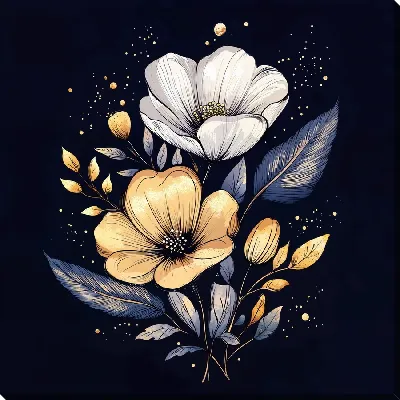 Картина маслом Цветы на черном фоне №18