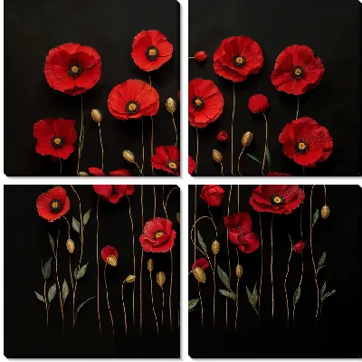 Модульная картина Цветы на черном фоне №19