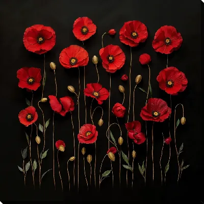 Картина маслом Цветы на черном фоне №19