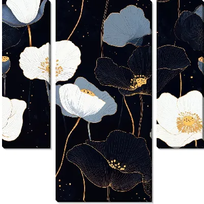 Модульная картина Цветы на черном фоне №21
