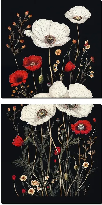 Модульная картина Цветы на черном фоне №22