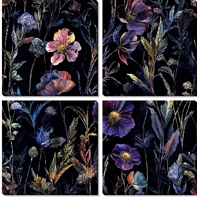 Модульная картина Цветы на черном фоне №24