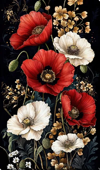 Картина маслом Цветы на черном фоне №25