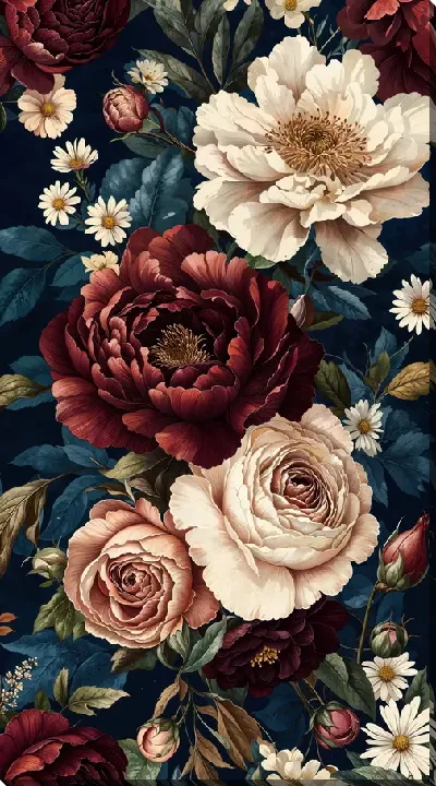 Картина маслом Цветы на черном фоне №26