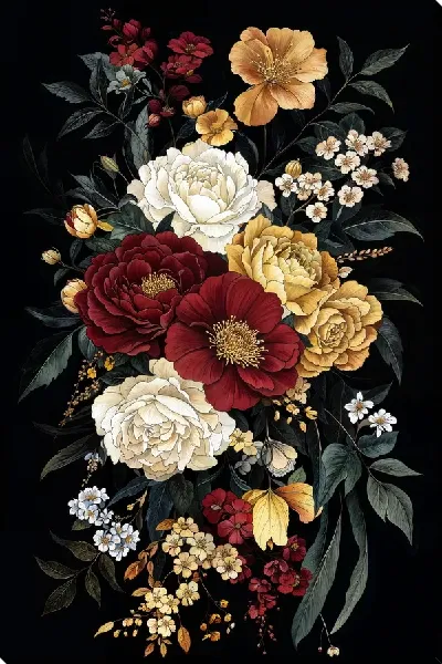 Картина маслом Цветы на черном фоне №27