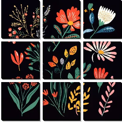 Модульная картина Цветы на черном фоне №28