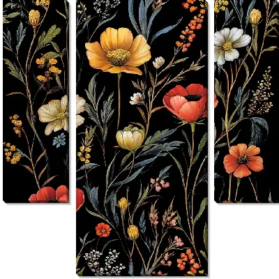 Модульная картина Цветы на черном фоне №29