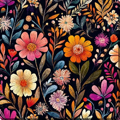 Картина маслом Цветы на черном фоне №31